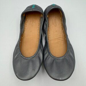 Tieks Metallic Pewter Silver Leather Ballet Flats Womens Size 6 Comfortable